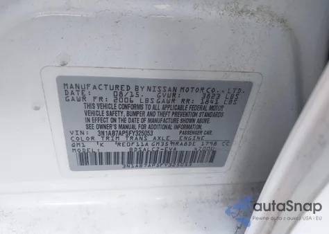 2015 Nissan Sentra S/Sv/Sr/Sl from USA, damaged, VIN 3N1AB7AP5FY325053